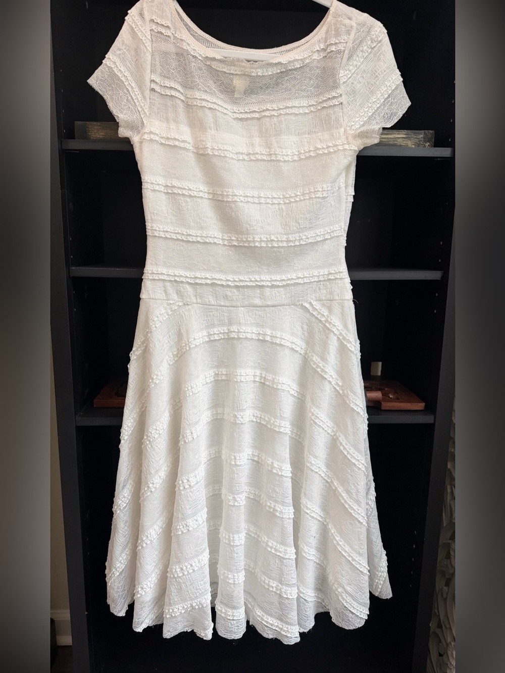 Signature by Sangria White Textured Fit-and-Flare Midi Dress